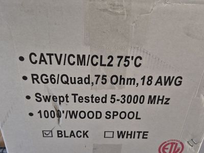 RG6 Coaxial Cable 1000 ft Spool
