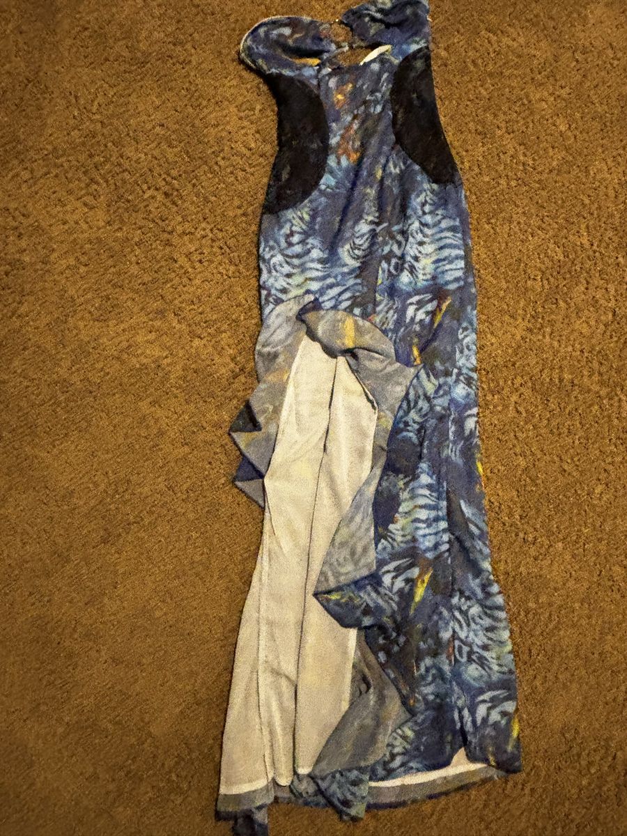 Outcast Clothing Women's Size S Blue Tie-Dye Maxi Dress with Lace Inserts and Slit - New with Tags