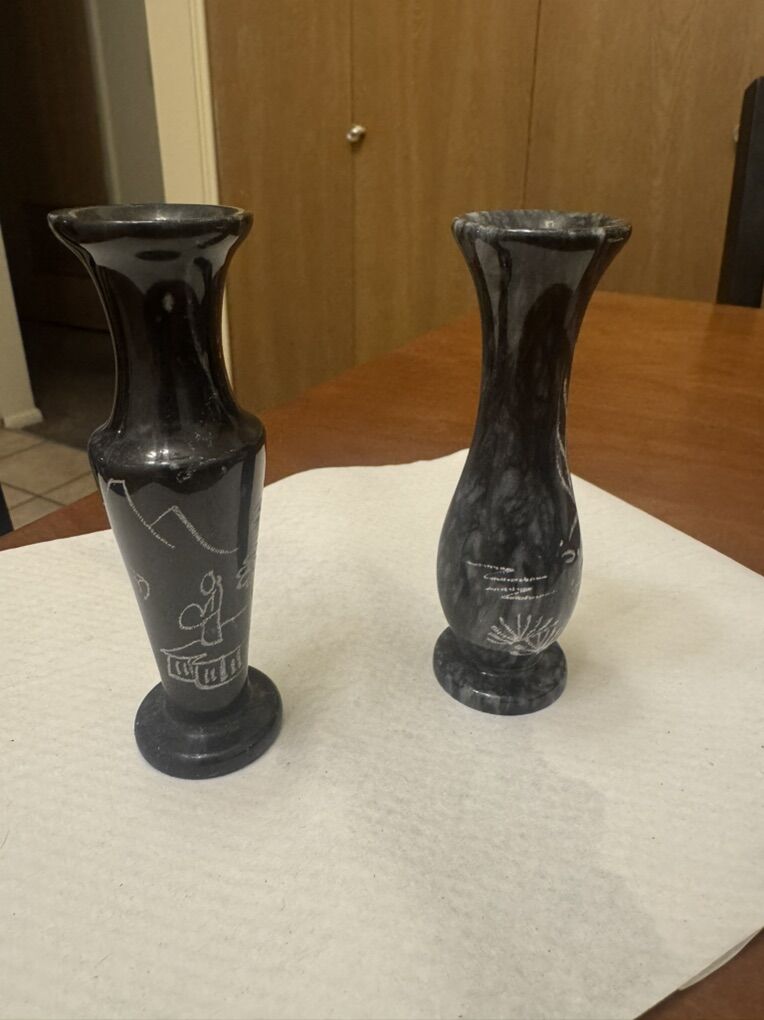 Vintage Black And Gray Marble Bud Vases