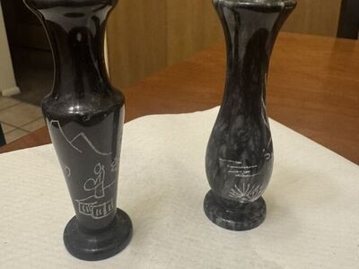 Vintage Black And Gray Marble Bud Vases