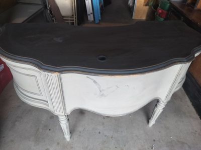 Vintage French Provincial Style Executive Writing Desk - Gray & Black