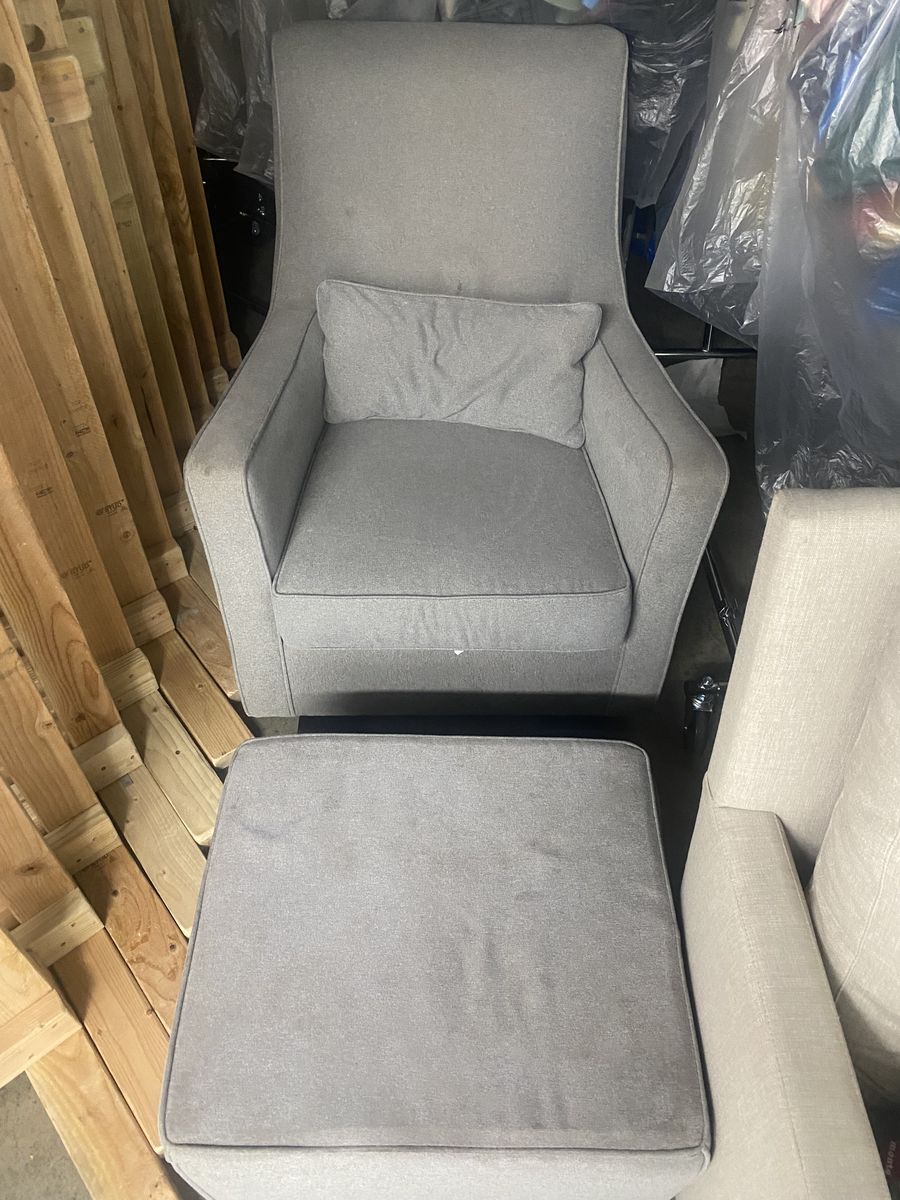 Monte Gray Upholstered Armchair with Matching Ottoman and Lumbar Pillow