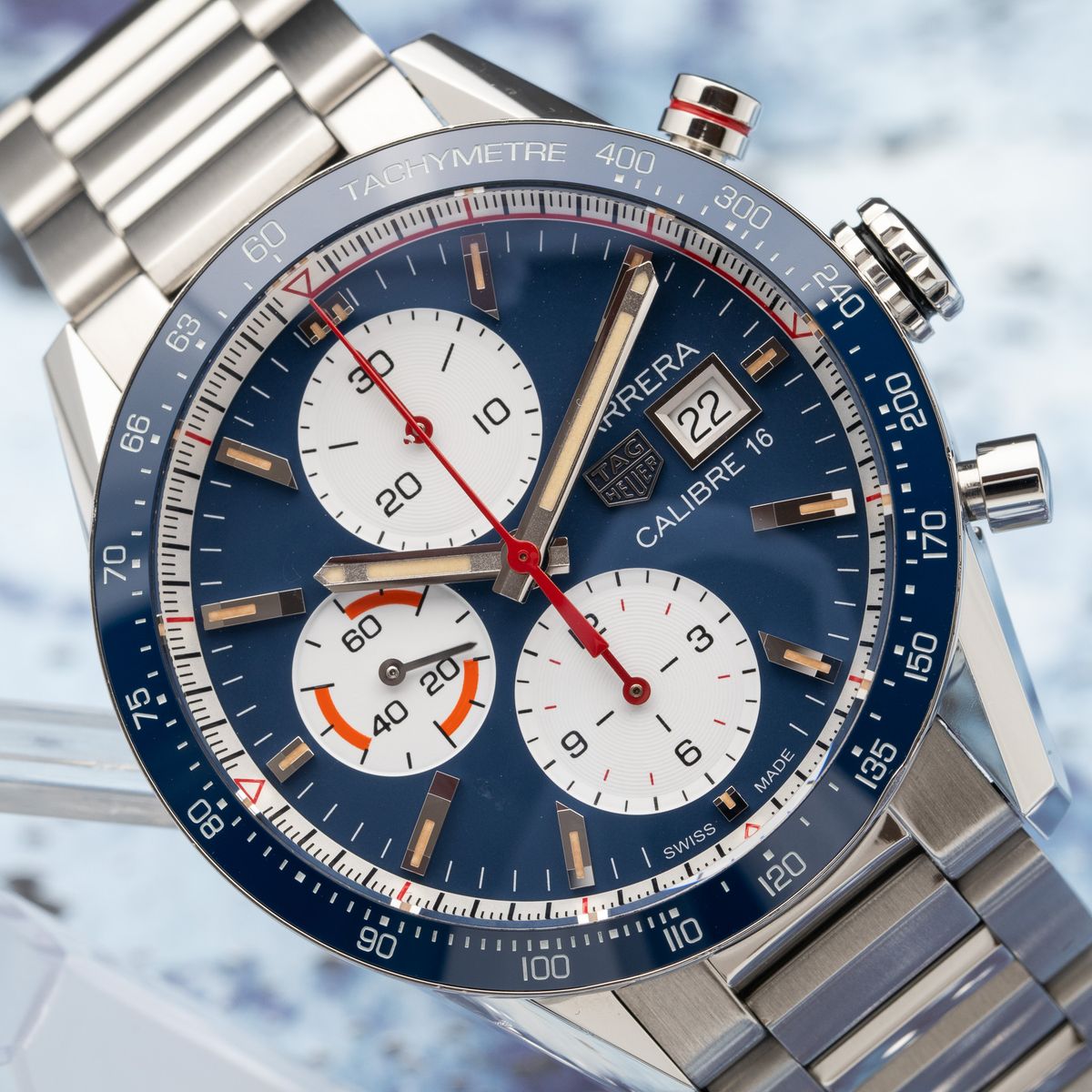 2020- TAG Heuer Carrera Calibre 16 Blue “Reverse Panda” Chrono 41mm - Full Set + Receipt (CV201AR.BA0715)