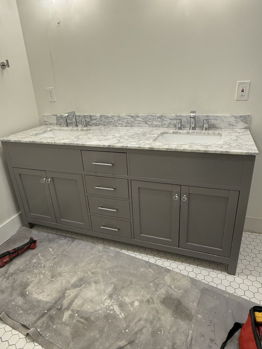 72" Marble Top 2-Sink Bathroom Cabinet