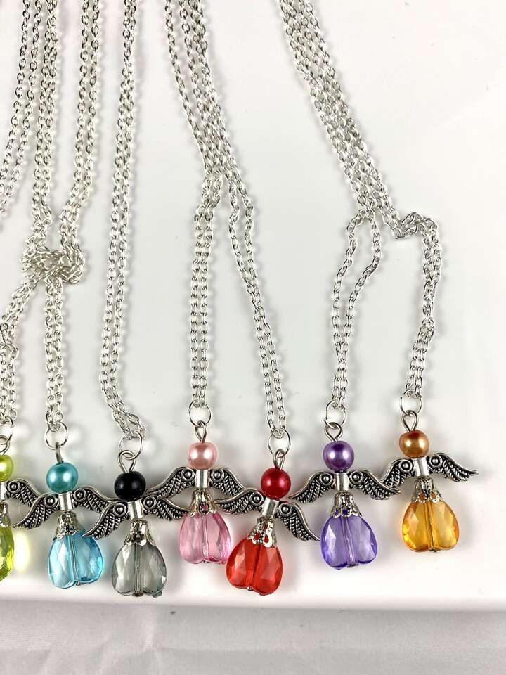 NEW - Pretty Bright Colors Angel Pendant Angel Necklace On A Silver Plated Chain - Choose Your Color - C PIX