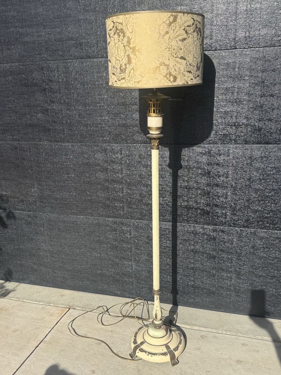 Vintage Floor Lamp Brass Cream Base Mid Century