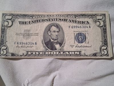 Vintage 1953 A Series $5 Five Dollar Silver Certificate Lincoln Note