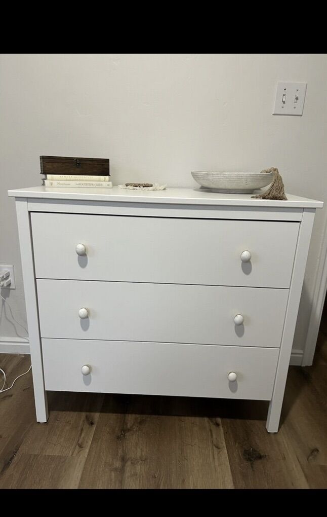 White Dresser W/ Brass & Stone Handles