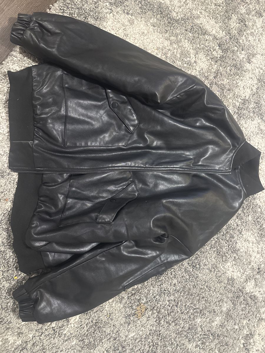 Edikted Black Faux Leather oversized  Bomber Jacket -unisex, mens small/womens large