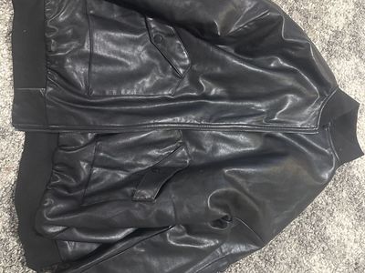 Edikted Black Faux Leather oversized Bomber Jacket -unisex, mens small/womens large