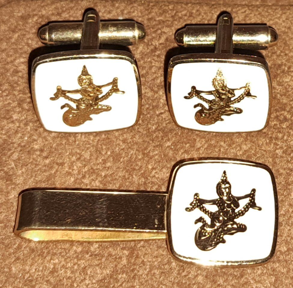 Vintage 1930's Siam White Enamel Goldtone Set