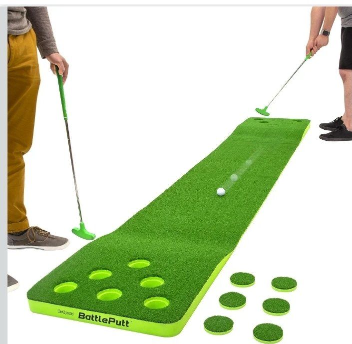 GoSports BattlePutt 11ft Golf Putting Green Game Set - 2 Putters, 2 Golf Balls, 12 Cup Caps