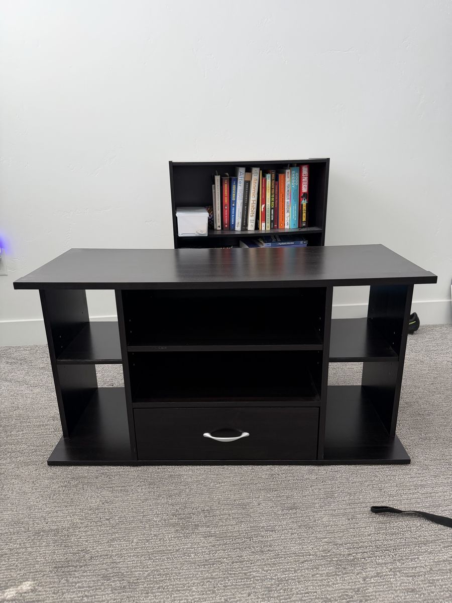 Black Wooden TV Stand/Media Console with Drawer and Shelves