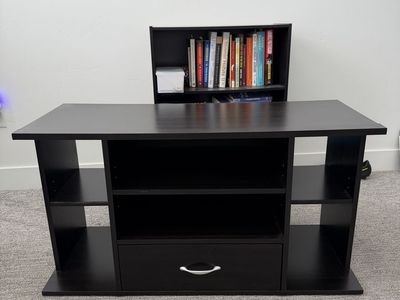 Black Wooden TV Stand/Media Console with Drawer and Shelves
