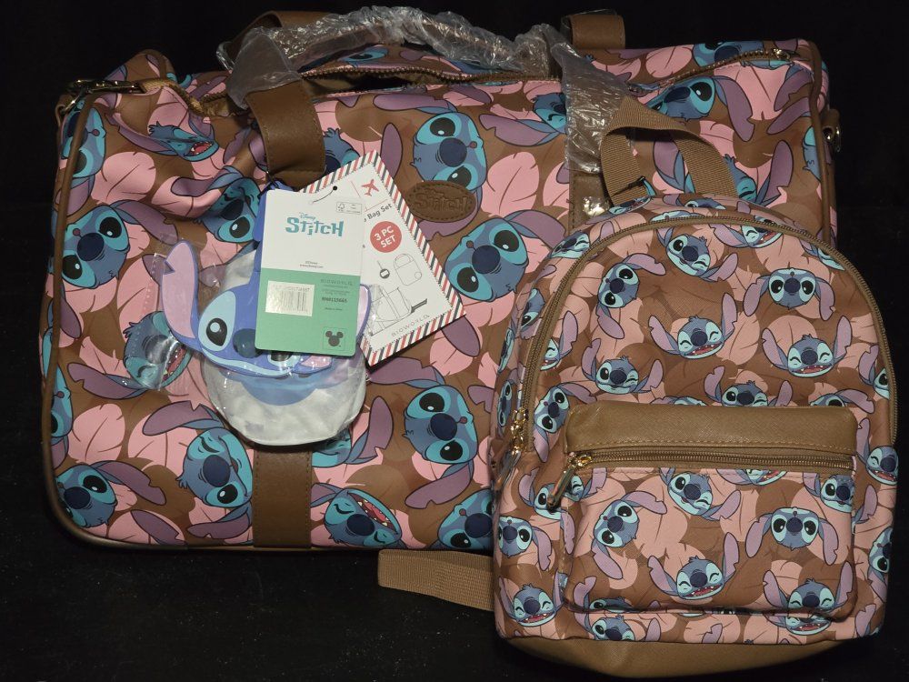 Disney Stitch 3-Piece Luggage Set - Rolling Duffle Bag, Mini Backpack, and Pouch