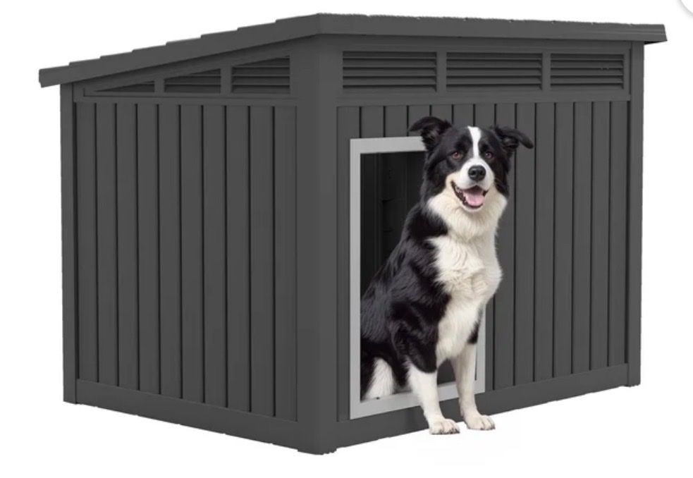 Brand new Large Black Dog House - Hydraulic Rod, Ventilation, Sloped Roof
