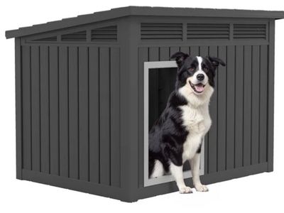 Brand new Large Black Dog House - Hydraulic Rod, Ventilation, Sloped Roof