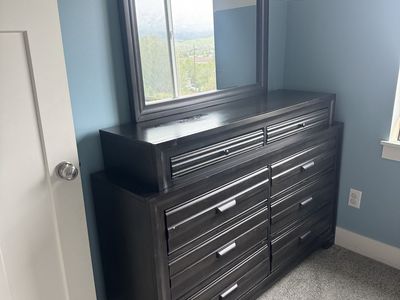 Dark Wood Dresser with Mirror - Spacious 9-Drawer Bedroom Furniture