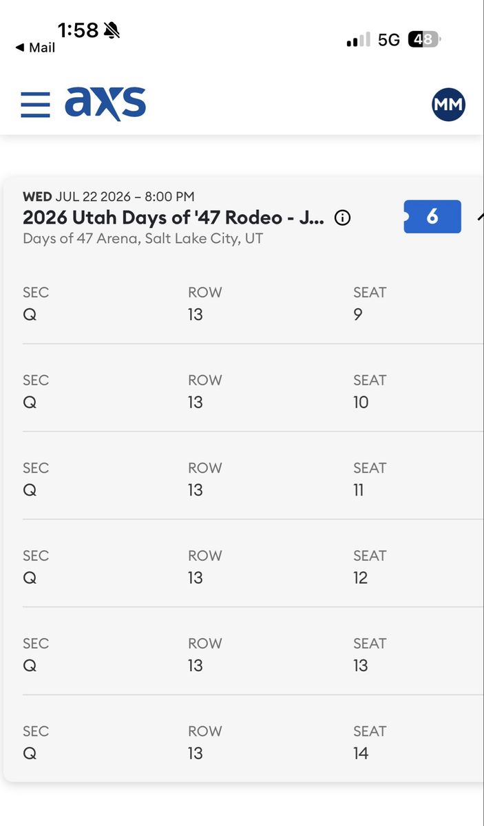 Days of '47 Rodeo Tickets - 6 Seats