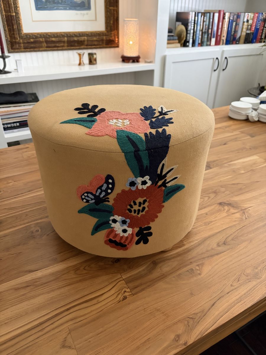 Grandin Road Embroidered Footstool