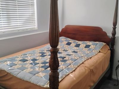 Antique 4 post queen size bed with new mattress/box spring