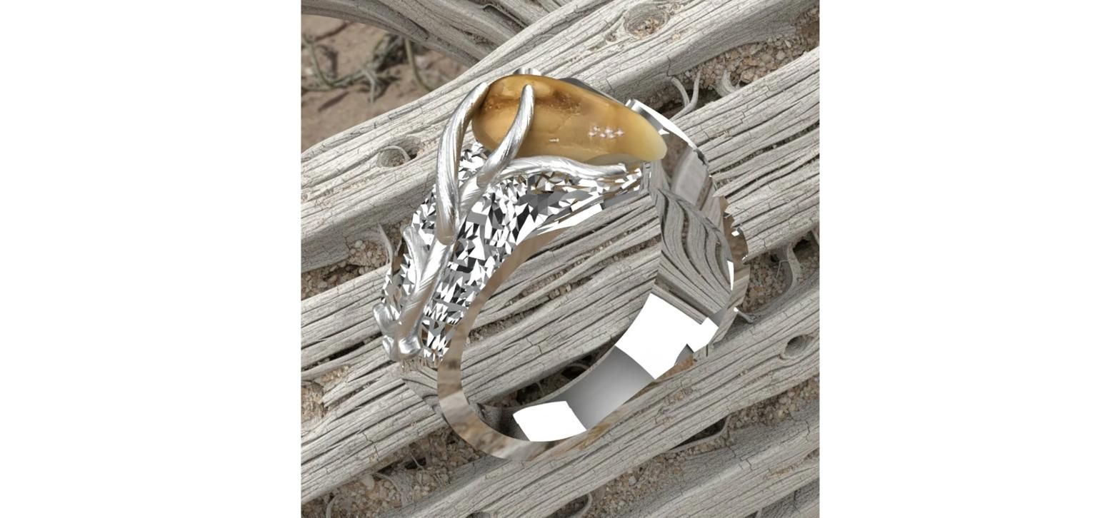 Sterling Silver Royal Rack & Track Elk Ivory Ring - Bull Elk Rack & Tracks, Custom Made