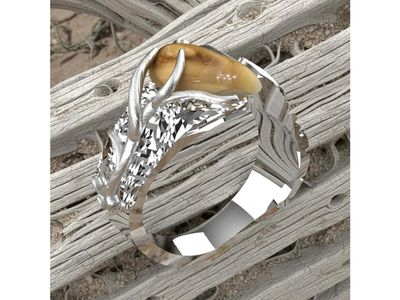 Sterling Silver Royal Rack & Track Elk Ivory Ring - Bull Elk Rack & Tracks, Custom Made