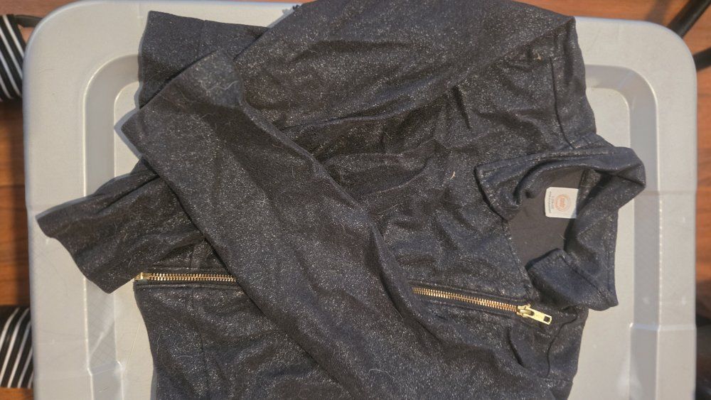 Wonder Nation Girl's Black Shimmer Moto Jacket Size L (10-12) with Gold Zippers