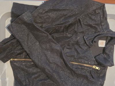 Wonder Nation Girl's Black Shimmer Moto Jacket Size L (10-12) with Gold Zippers