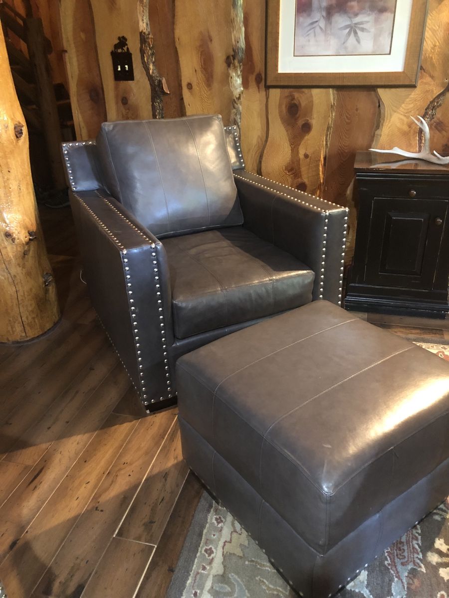 Grey Leather Club chair and ottoman