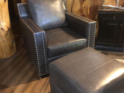 Grey Leather Club chair and ottoman