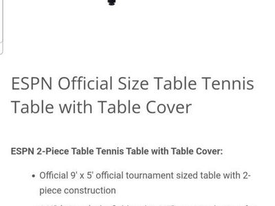 ESPN Official Size 2-Piece Table Tennis Table with Cover
