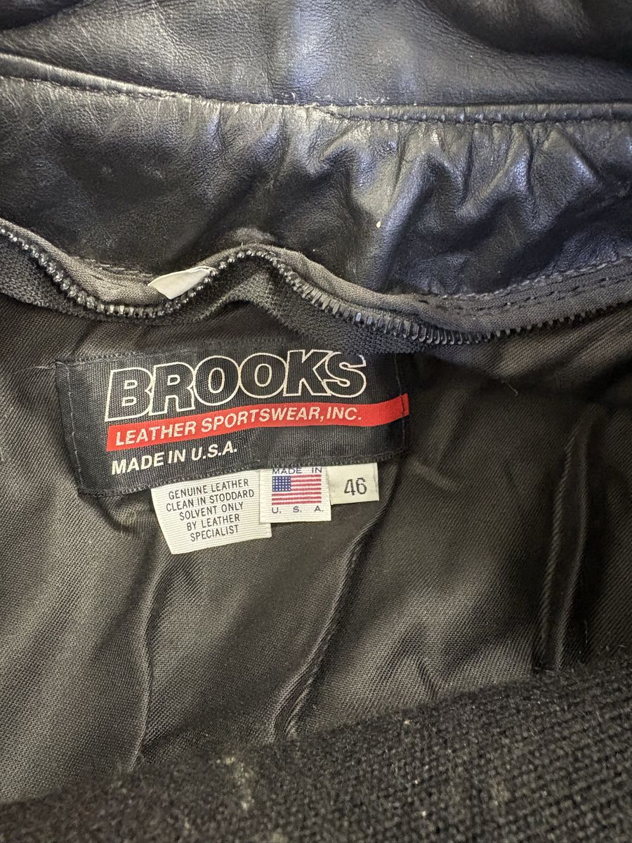 Vintage Brooks Leather Sportswear Black Motorcycle Jacket USA Made Size 44