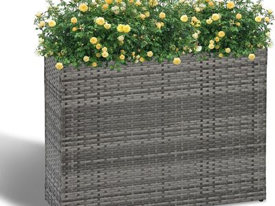 LEWIS&WAYNE Rectangular Planter Box, Gray Woven Rattan Elevated Garden Planter Box