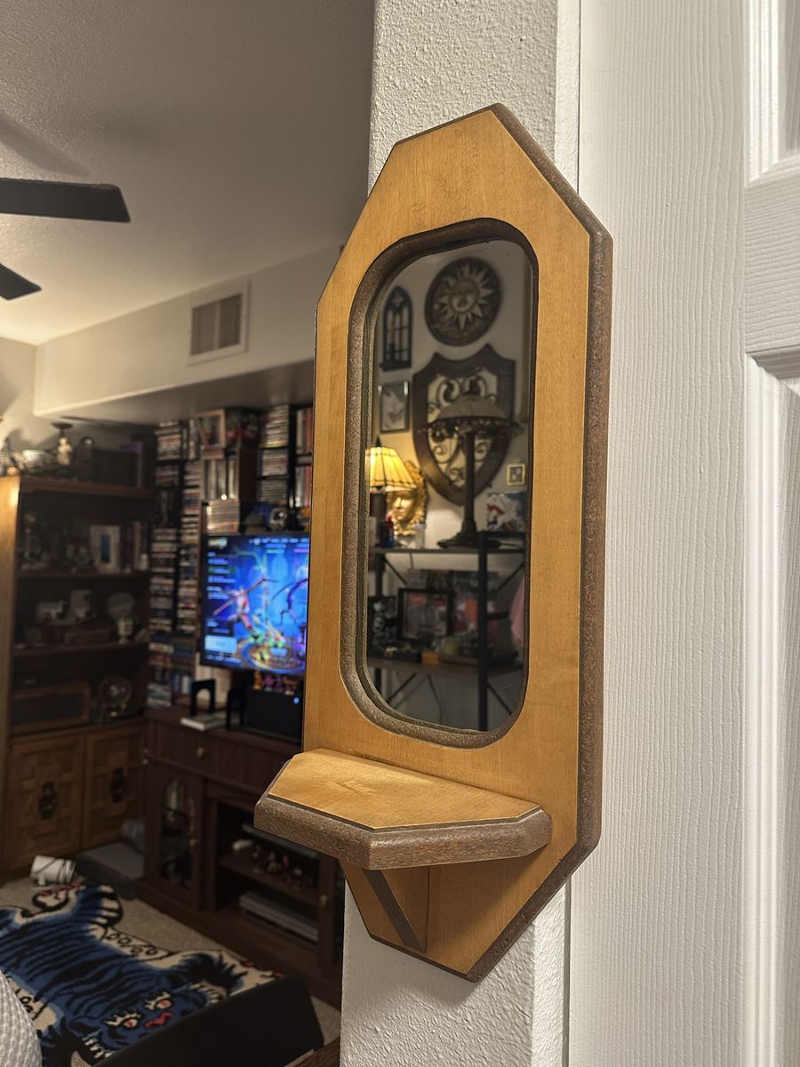 Vintage Wooden Mirror with Shelf - Unique Wall Decor Accent