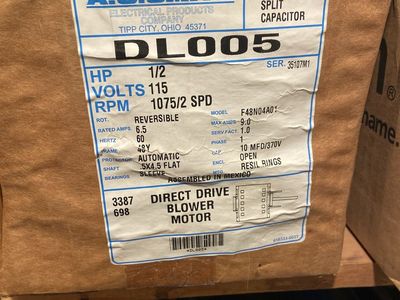 A.O. Smith DL005 1/2 HP 115V 1075/2 SPD Direct Drive Blower Motor Permanent Split Capacitor