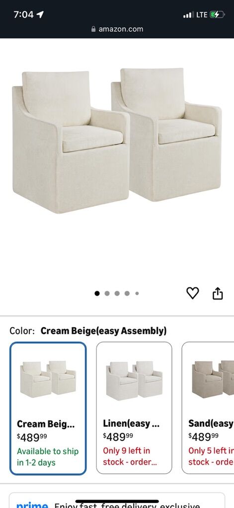 Cream Beige Upholstered Dining Chairs with Casters