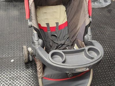 Graco Single Baby Stroller with Snack Tray & Storage Basket - Gray/Red