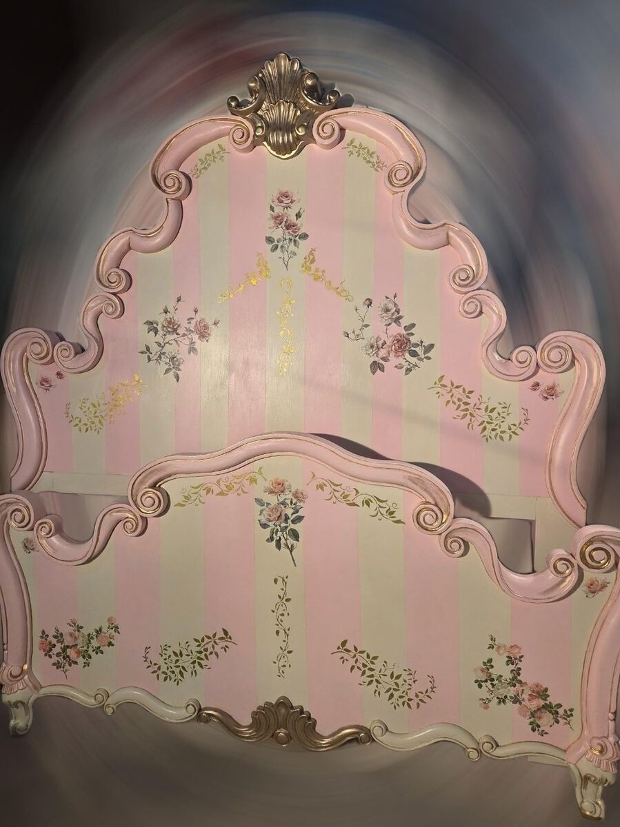 Upcycled pink & cream cottage queen bedframe