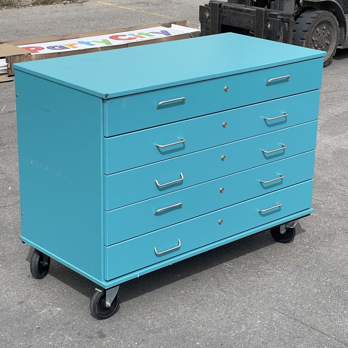 STEVENS Wood Lockable 5 Drawer Mobile Storage Cabinet 48”x36”x23.5” Teal