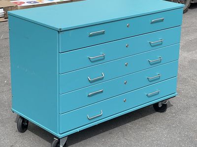 STEVENS Wood Lockable 5 Drawer Mobile Storage Cabinet 48”x36”x23.5” Teal
