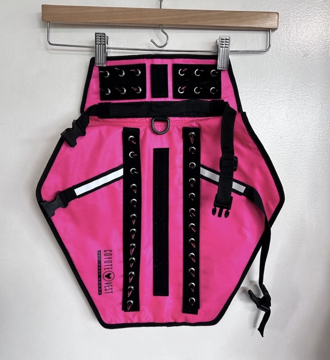 Coyote Vest Harness Spiked Dog Body Armor Black & Bright Pink - Reflective Size M