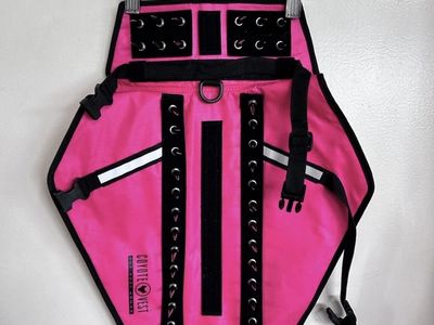 Coyote Vest Harness Spiked Dog Body Armor Black & Bright Pink - Reflective Size M