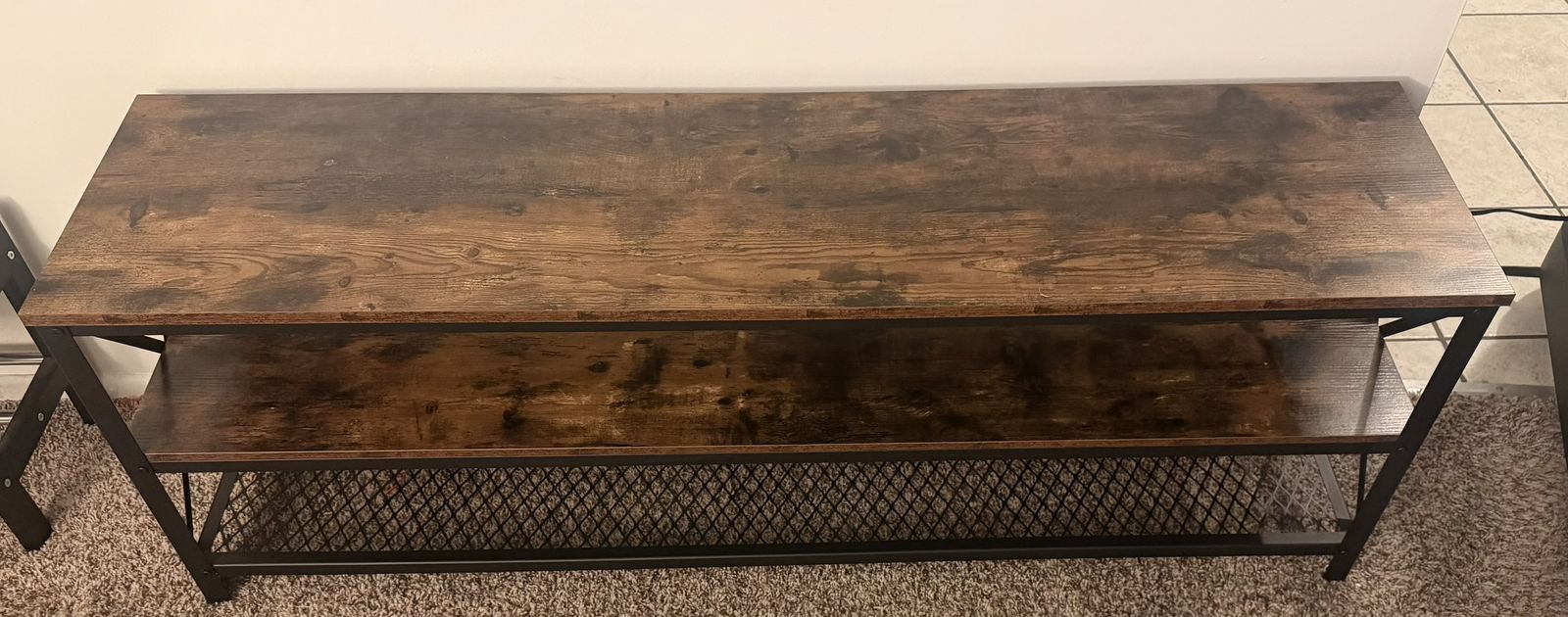 55" wood and metal TV stand w/power strip in the shelf
