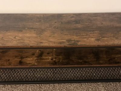 55" wood and metal TV stand w/power strip in the shelf