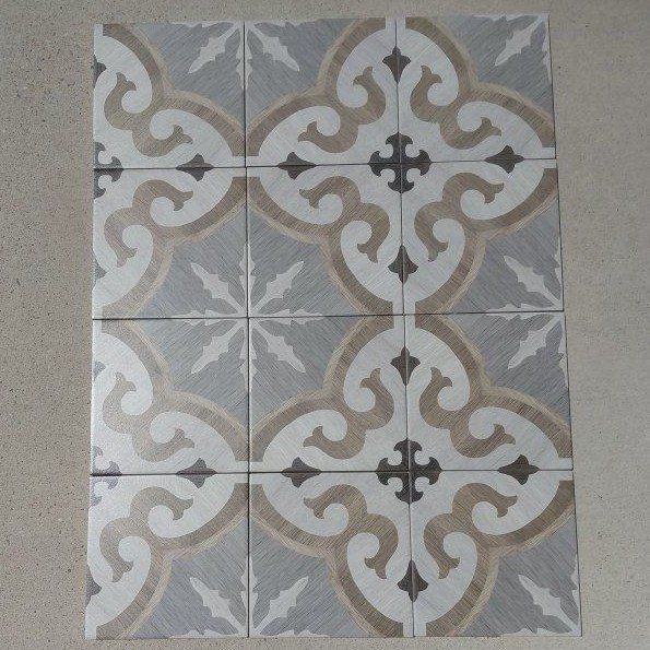 Decorative Patterned Ceramic Floor Tiles - Grey, Tan, Brown, 8"x8" 40pcs
