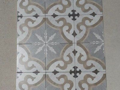 Decorative Patterned Ceramic Floor Tiles - Grey, Tan, Brown, 8"x8" 40pcs