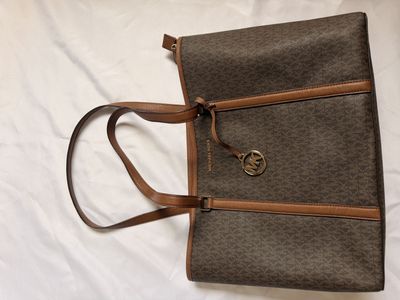 Michael Kors Brown Monogram Coated Canvas & Leather Tote Bag Large