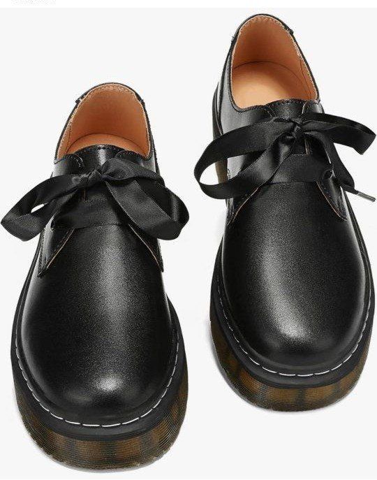 USED - Women Black Lace-up Platform Chunky Loafers Lug Sole Oxford Shoes