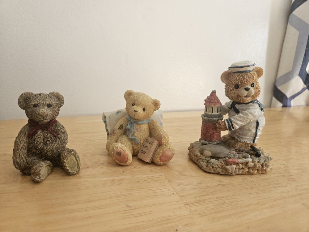 Set of 3 Bear Figurines, Nautical & Classic Designs